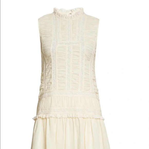 Rebecca Taylor Ruched Lace Inset Cotton Dress New Ivory Size 10 - Picture 7 of 11